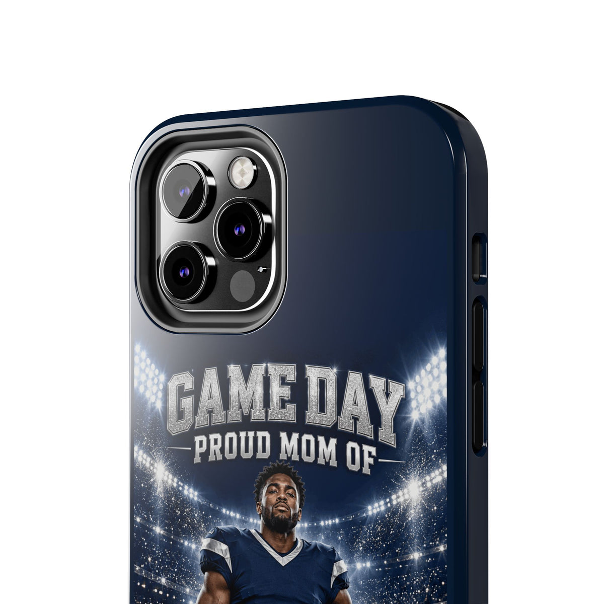 Personalized Game Day Proud Mom Photo Phone Case – Navy & Silver