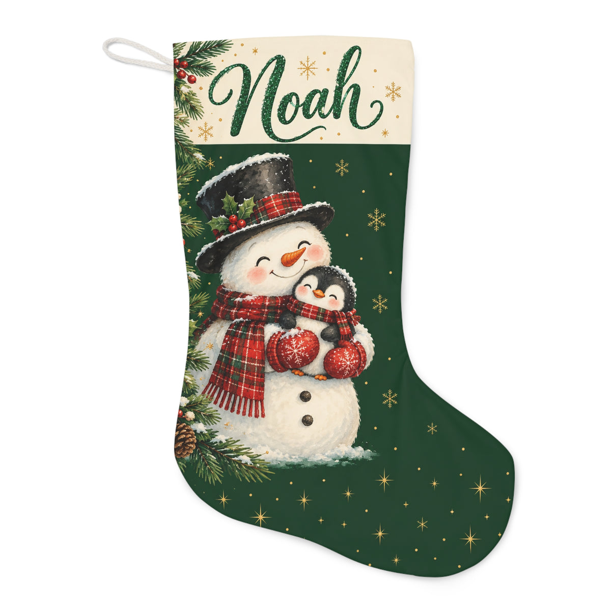 Personalized Snowman Christmas Stocking — Name & Colored Printed Glitter