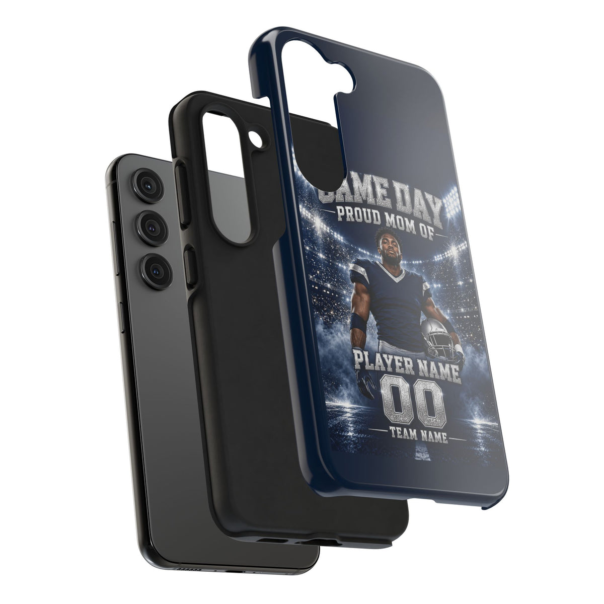 Personalized Game Day Proud Mom Photo Phone Case – Navy & Silver
