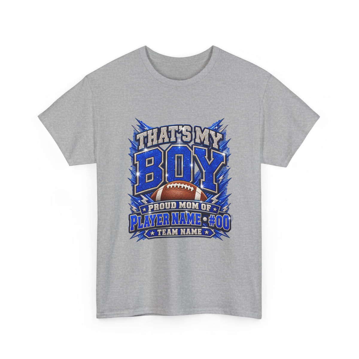 Personalized That's My Boy Football Mom Shirt – Blue Silver, Proud Mom of, Custom Player Name Number & Team