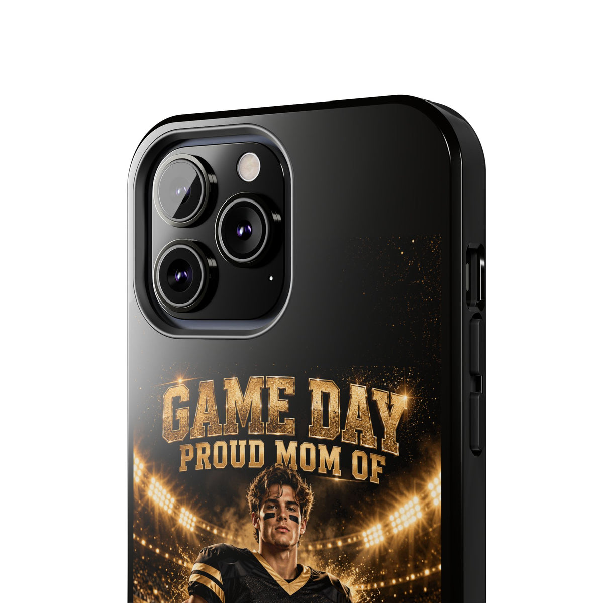 Personalized Game Day Proud Mom Photo Phone Case – Black & Gold