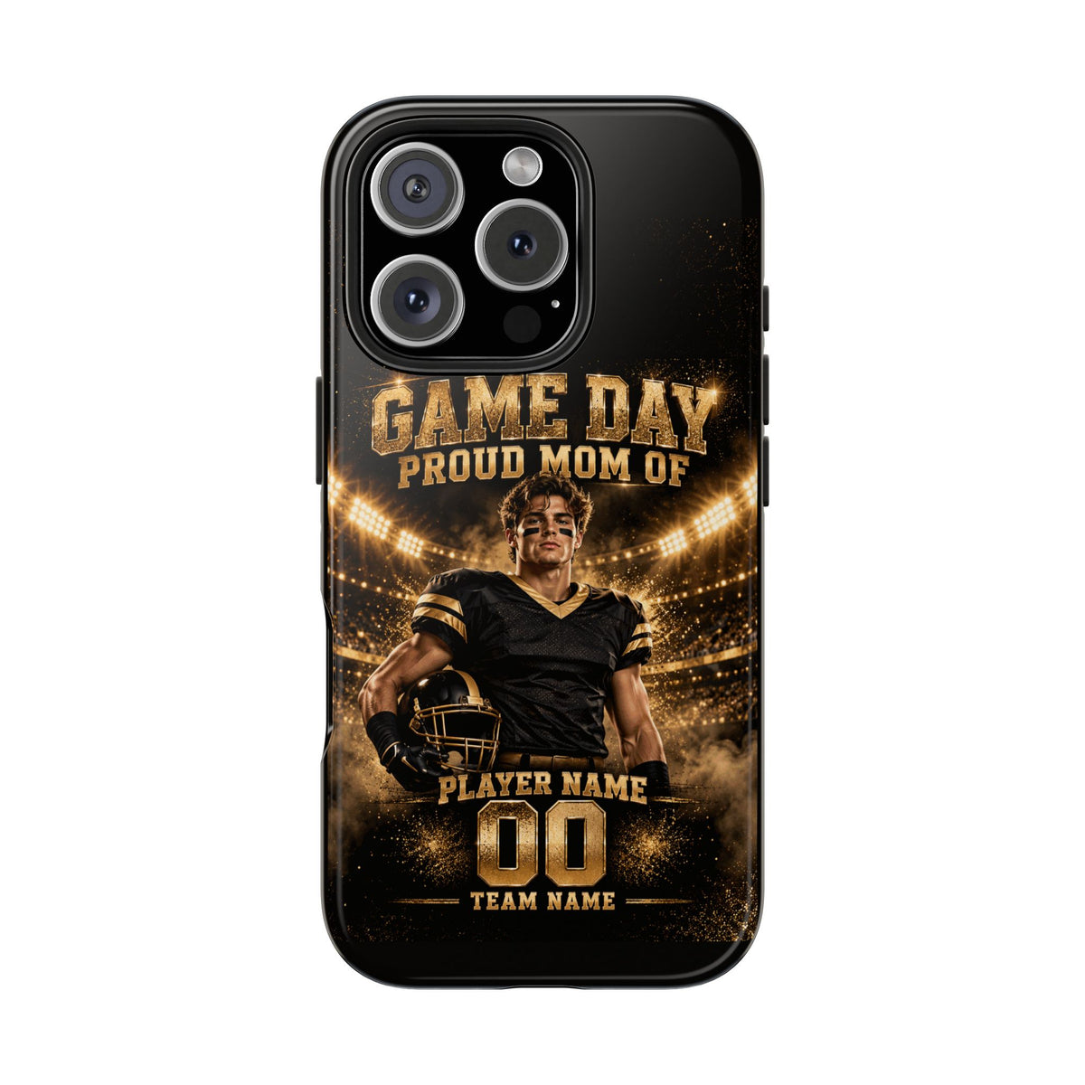 Personalized Game Day Proud Mom Photo Phone Case – Black & Gold
