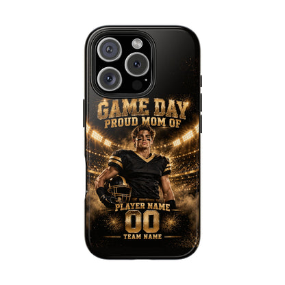 Personalized Game Day Proud Mom Photo Phone Case – Black & Gold