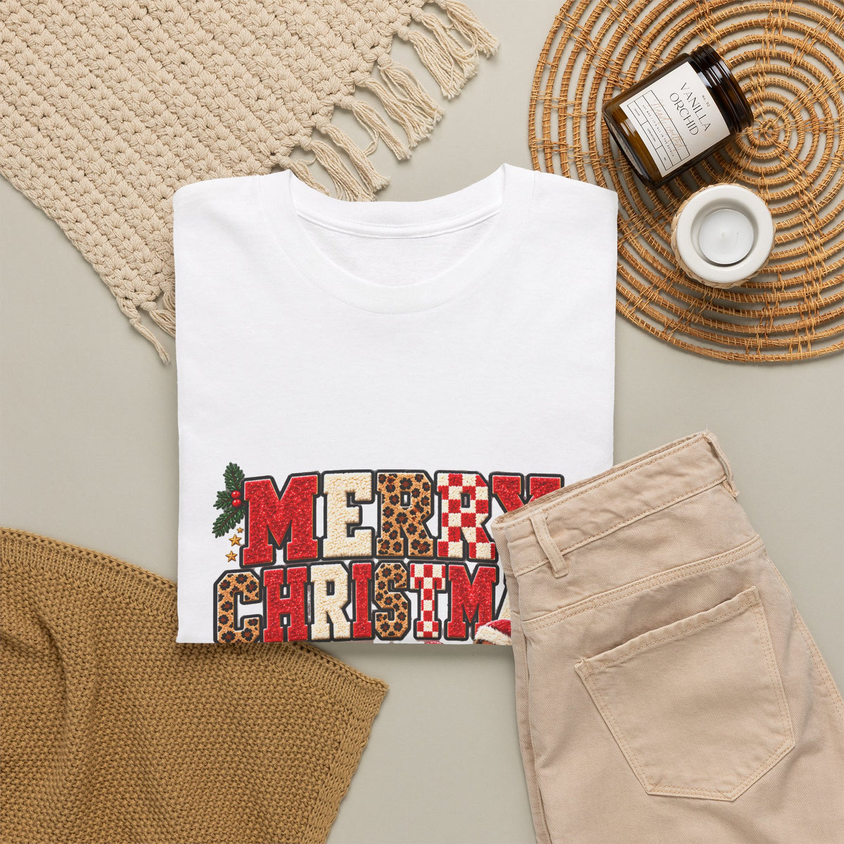 Personalized Merry Christmas Family Photo Shirt — Leopard & Printed Glitter