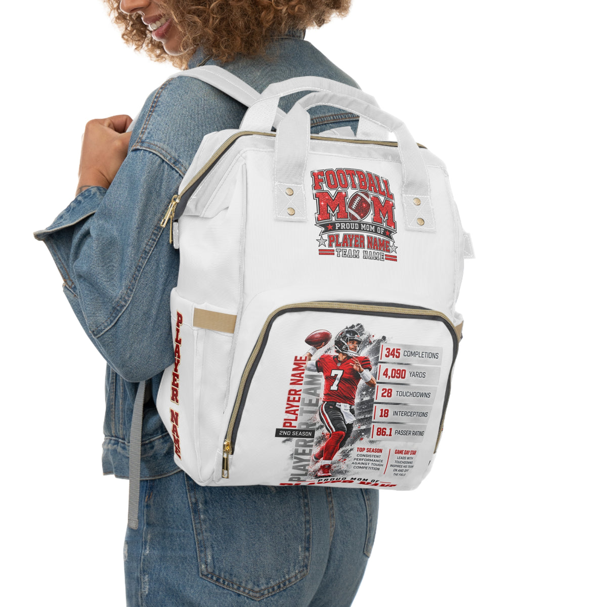 Personalized Football Mom Diaper Backpack, Custom Player Photo and Name, Proud Mom Game Day Bag, Football Mom Gift