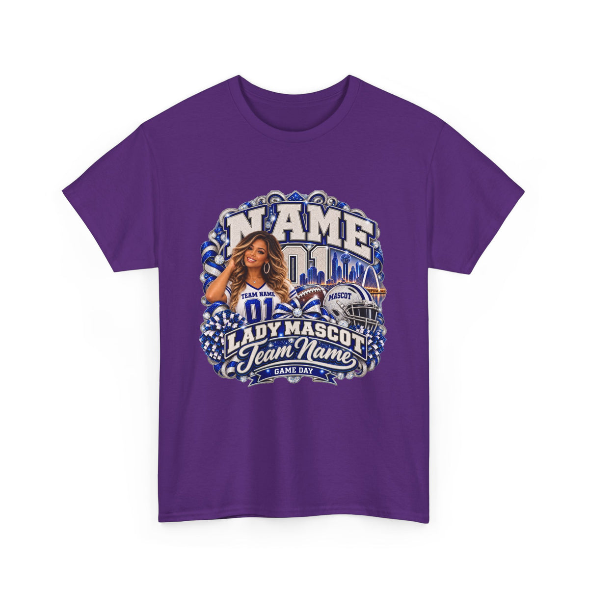 Personalized Football Mom Shirt – Custom Player Name, Number & Team Name – Lady Mascot Game Day Mom Tee – Glitter Effect