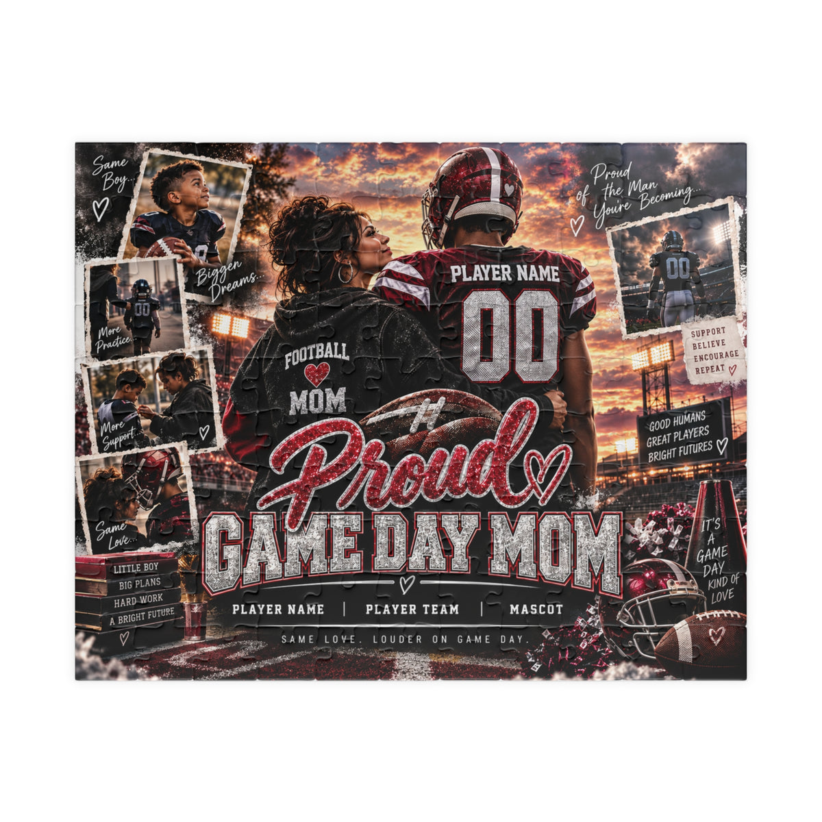 Personalized Football Mom Puzzle – Proud Game Day Mom Gift, Custom Player Name & Team, Mother Son Keepsake, Senior Night Gift 110 520 1014 pice