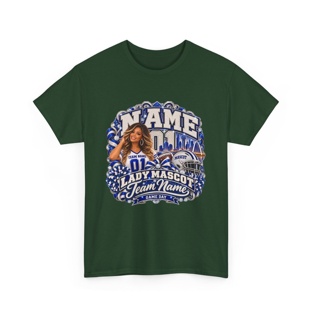 Personalized Football Mom Shirt – Custom Player Name, Number & Team Name – Lady Mascot Game Day Mom Tee – Glitter Effect