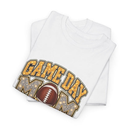 Personalized Game Day Mom Football Shirt – Gold Silver Leopard Bow, Custom Player Name Number & Team