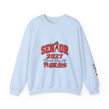 Personalized Senior Mom 2027 Sweatshirt — Quarterback Photo & Sleeve Heart