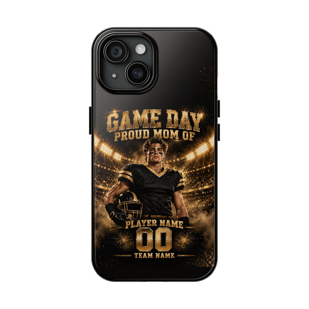 Personalized Game Day Proud Mom Photo Phone Case – Black & Gold