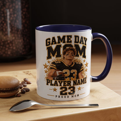 Personalized Game Day Mom Photo Mug – Custom Football Player Name & Number