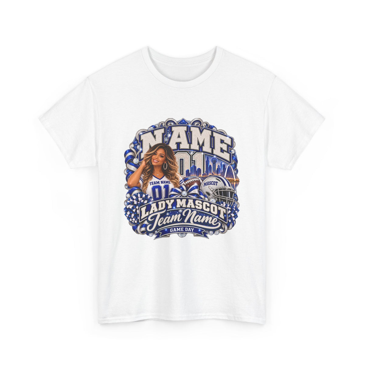 Personalized Football Mom Shirt – Custom Player Name, Number & Team Name – Lady Mascot Game Day Mom Tee – Glitter Effect