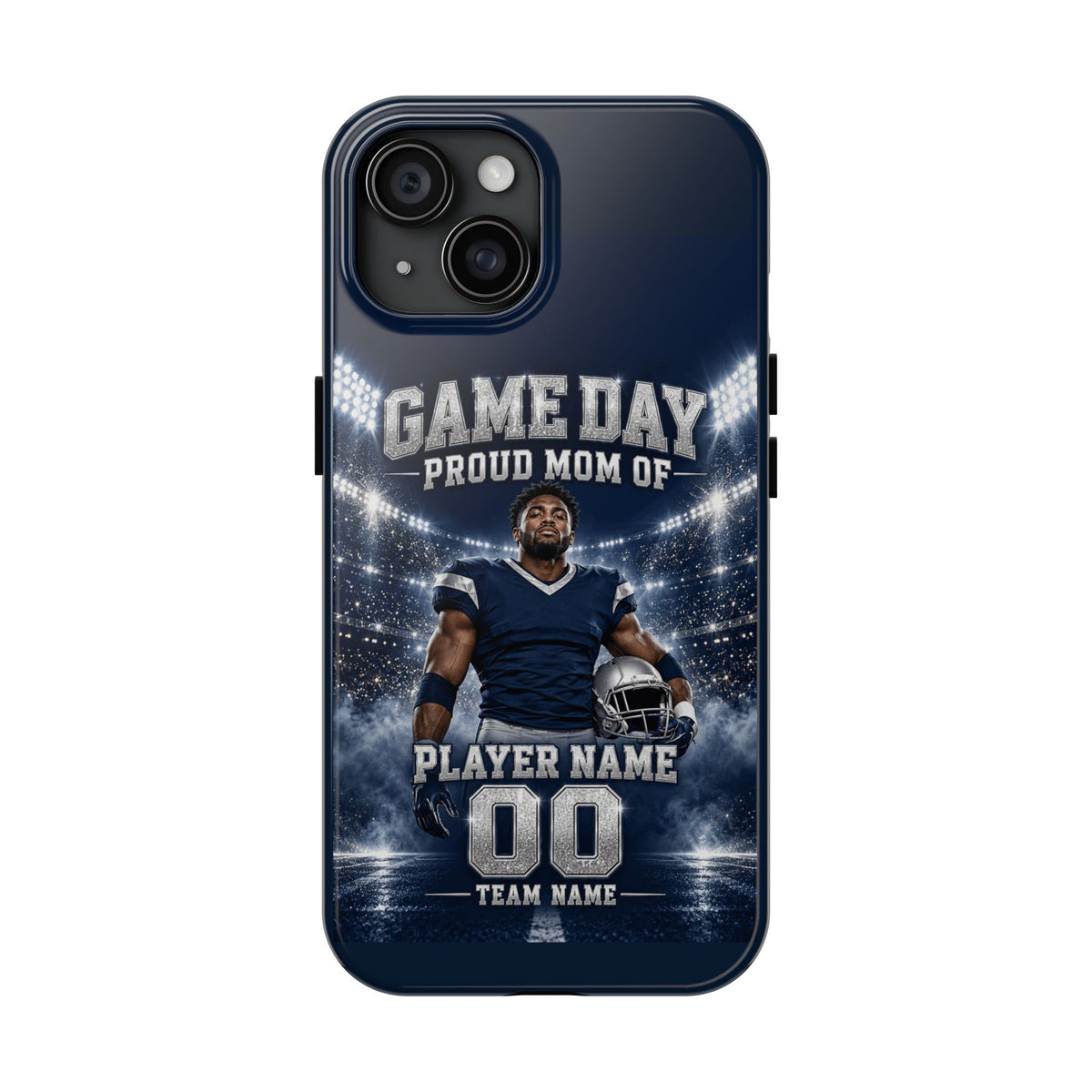 Personalized Game Day Proud Mom Photo Phone Case – Navy & Silver