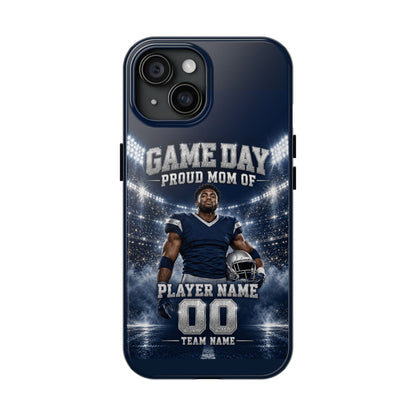 Personalized Game Day Proud Mom Photo Phone Case – Navy & Silver