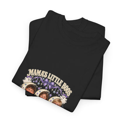 MAMA'S LITTLE BOOS – Personalized Halloween Mom Photo T-Shirt – 3 Kids Photos & Names