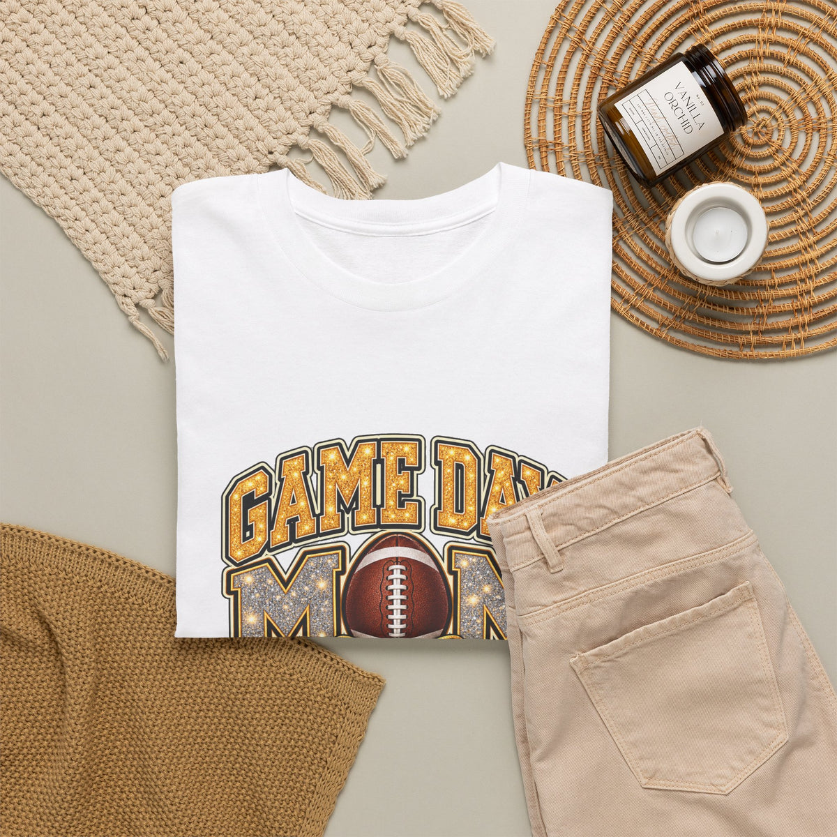 Personalized Game Day Mom Football Shirt – Gold Silver Leopard Bow, Custom Player Name Number & Team