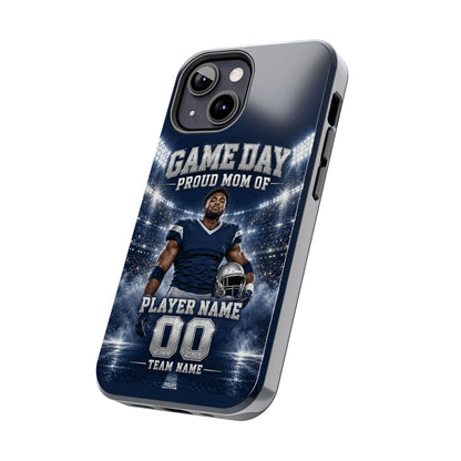 Personalized Game Day Proud Mom Photo Phone Case – Navy & Silver