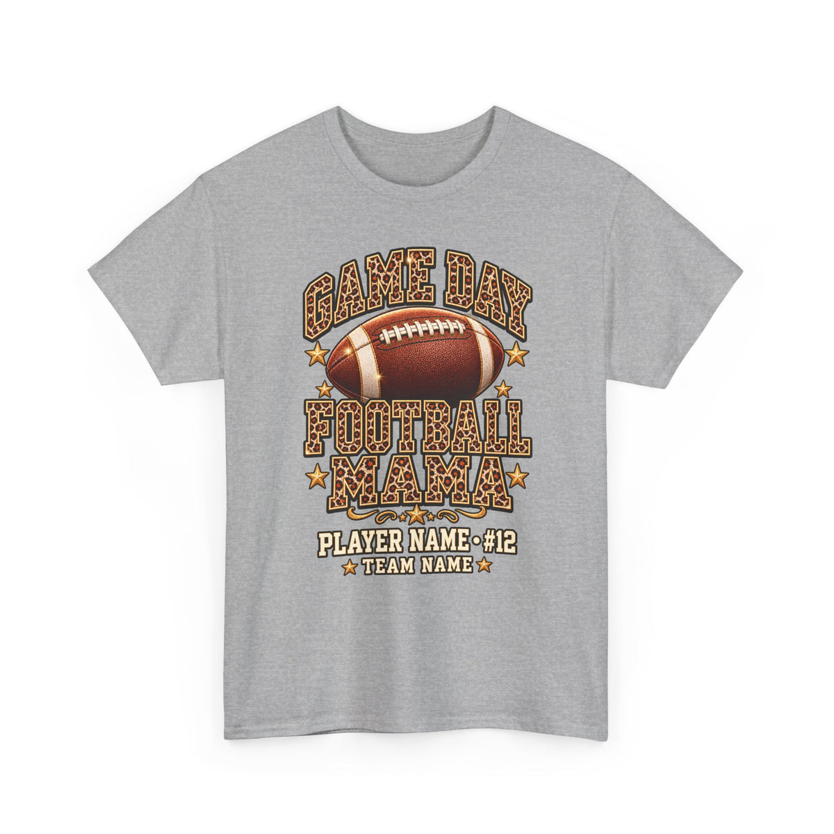 Personalized Game Day Football Mama Shirt — Leopard Gold