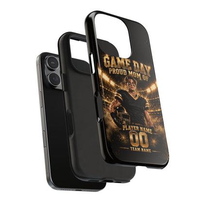 Personalized Game Day Proud Mom Photo Phone Case – Black & Gold