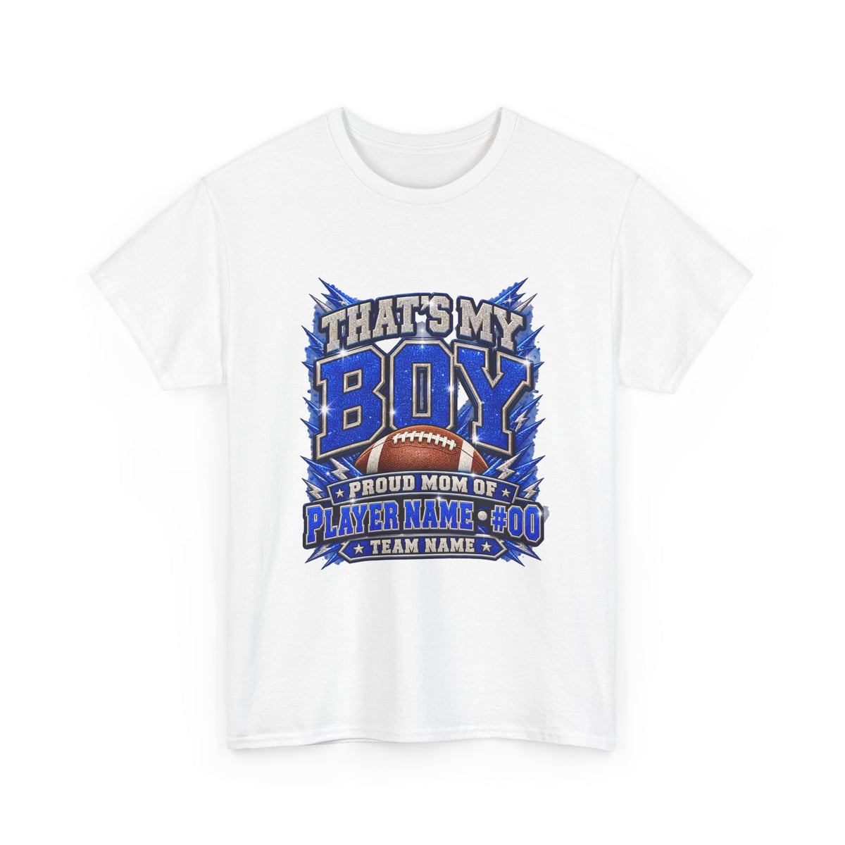 Personalized That's My Boy Football Mom Shirt – Blue Silver, Proud Mom of, Custom Player Name Number & Team