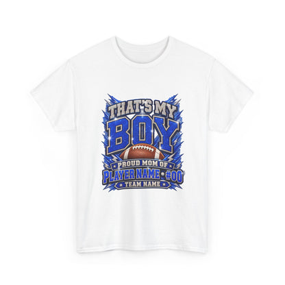 Personalized That's My Boy Football Mom Shirt – Blue Silver, Proud Mom of, Custom Player Name Number & Team