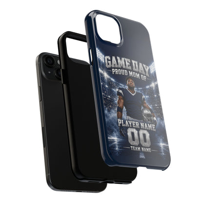 Personalized Game Day Proud Mom Photo Phone Case – Navy & Silver