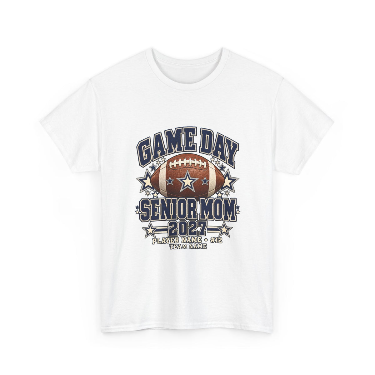 Personalized Game Day Senior Mom Shirt — Navy Silver Custom Year