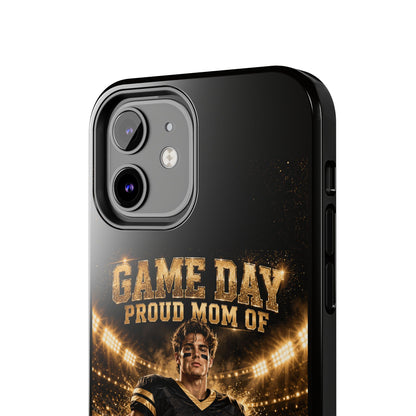 Personalized Game Day Proud Mom Photo Phone Case – Black & Gold