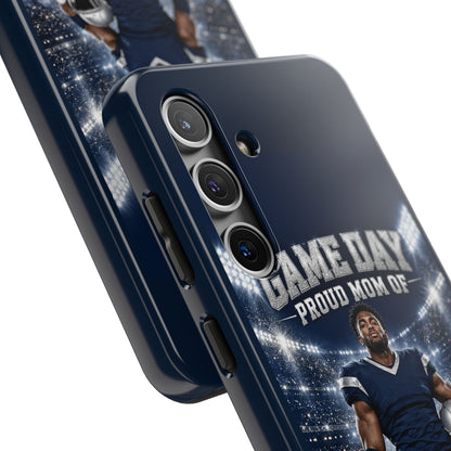 Personalized Game Day Proud Mom Photo Phone Case – Navy & Silver