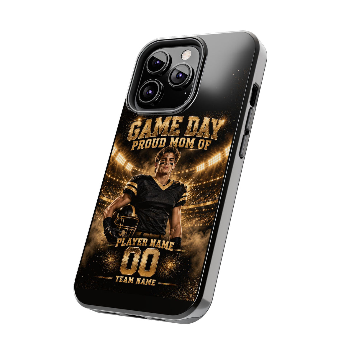 Personalized Game Day Proud Mom Photo Phone Case – Black & Gold