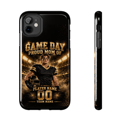 Personalized Game Day Proud Mom Photo Phone Case – Black & Gold