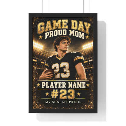 Personalized Game Day Proud Mom Framed Photo Poster – Custom Football Player Name & Number