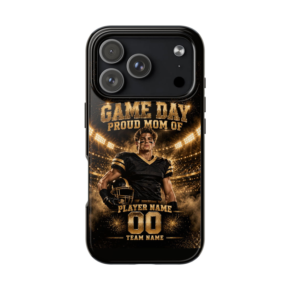 Personalized Game Day Proud Mom Photo Phone Case – Black & Gold