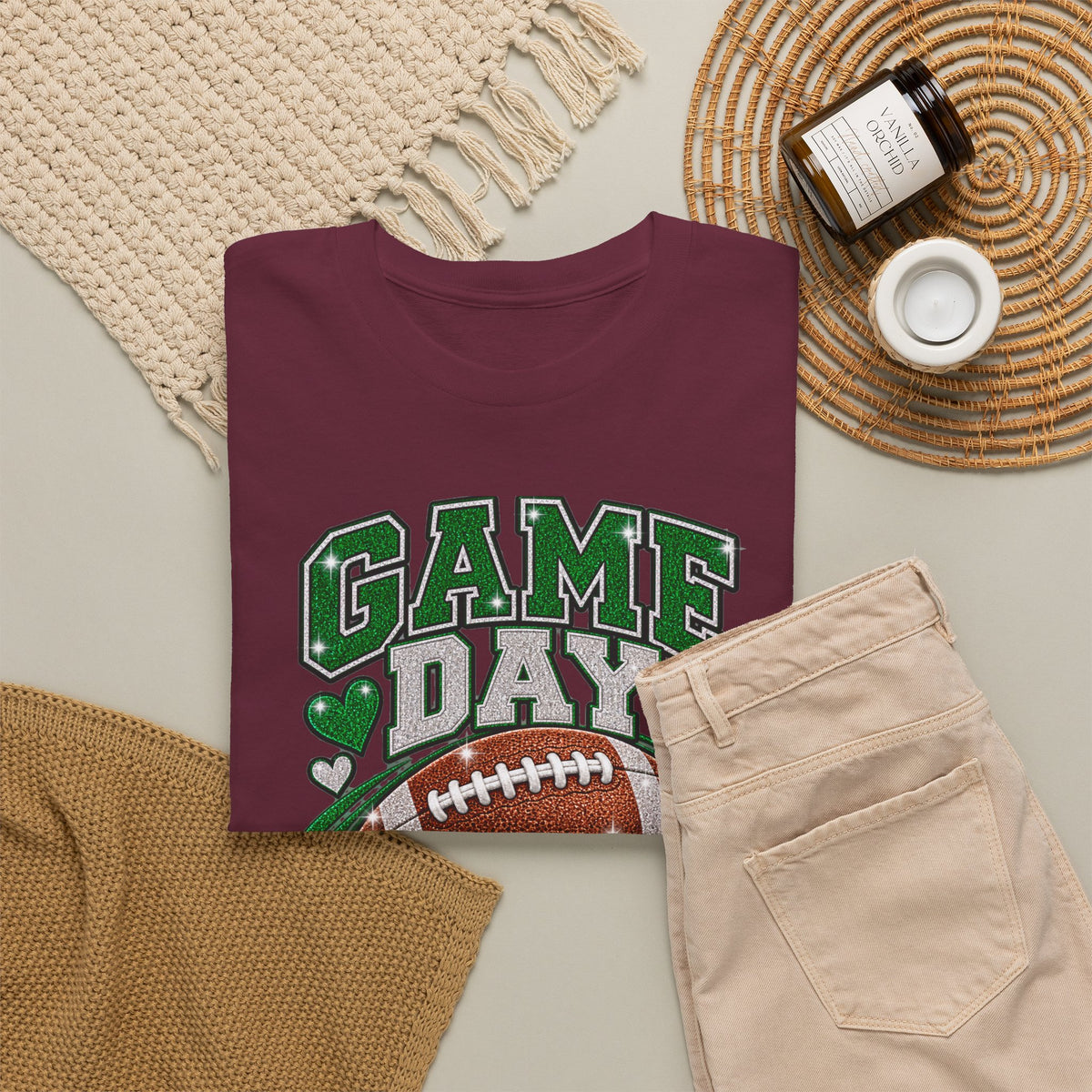 Personalized Game Day Football Grandma Shirt — Emerald Silver
