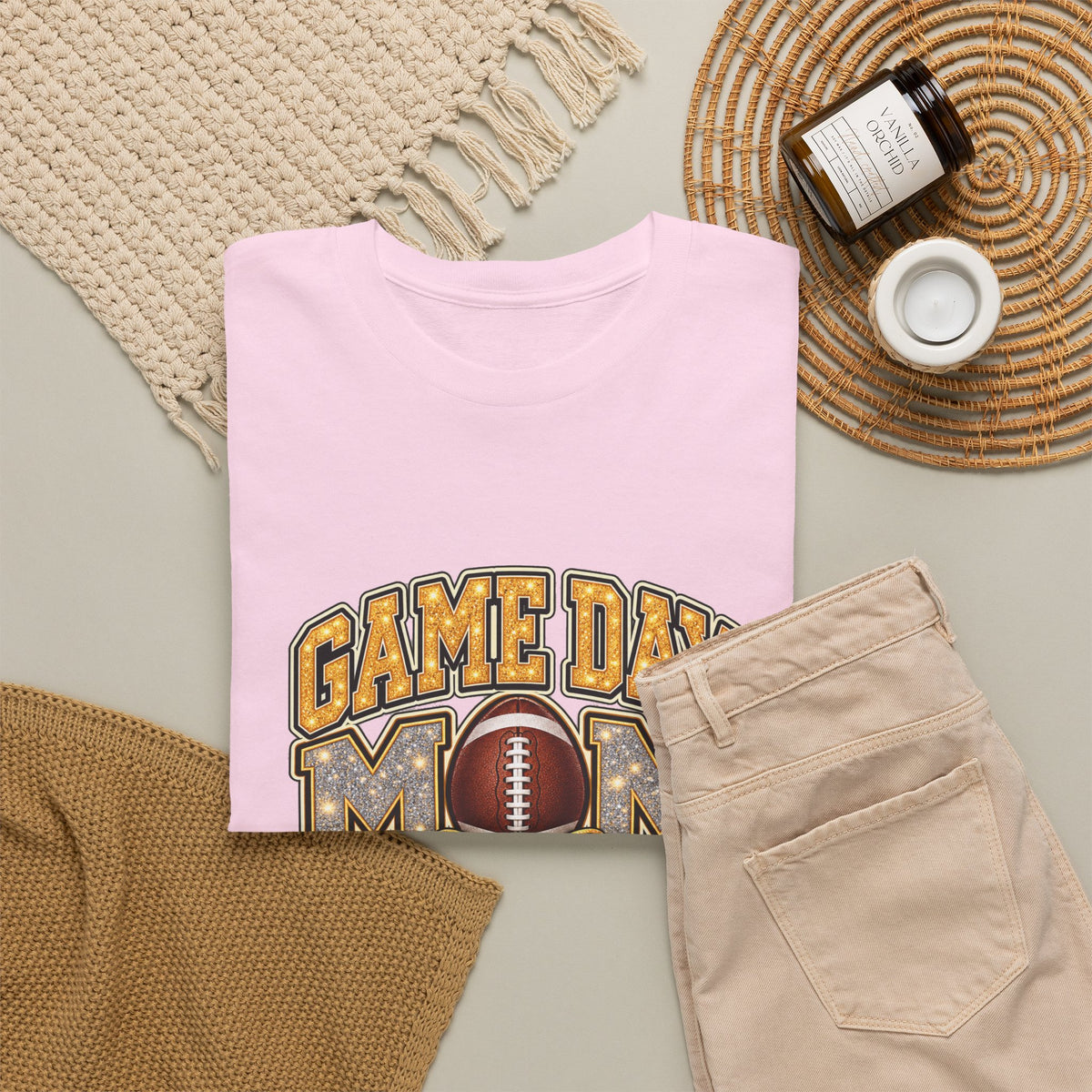 Personalized Game Day Mom Football Shirt – Gold Silver Leopard Bow, Custom Player Name Number & Team