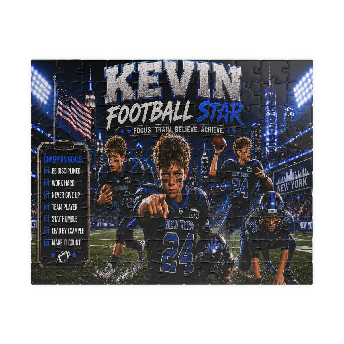 Personalized Football Puzzle for Boys, Custom Name and Number Puzzle, Football Star Gift, Sports Photo Puzzle, Kids Athlete Gift