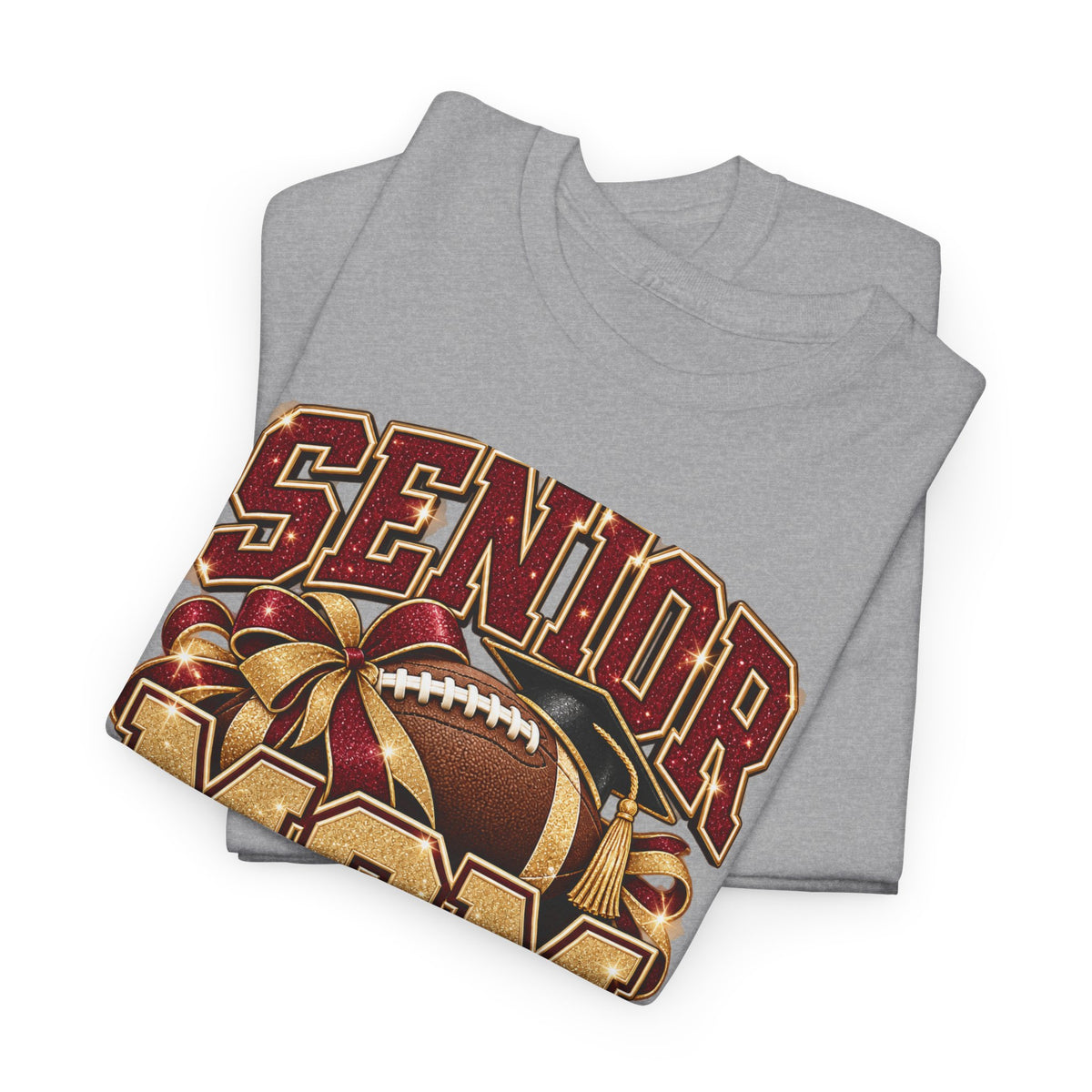 Personalized Senior Mom 2027 Football Shirt – Burgundy Gold Bow, Custom Player Name Number & Team