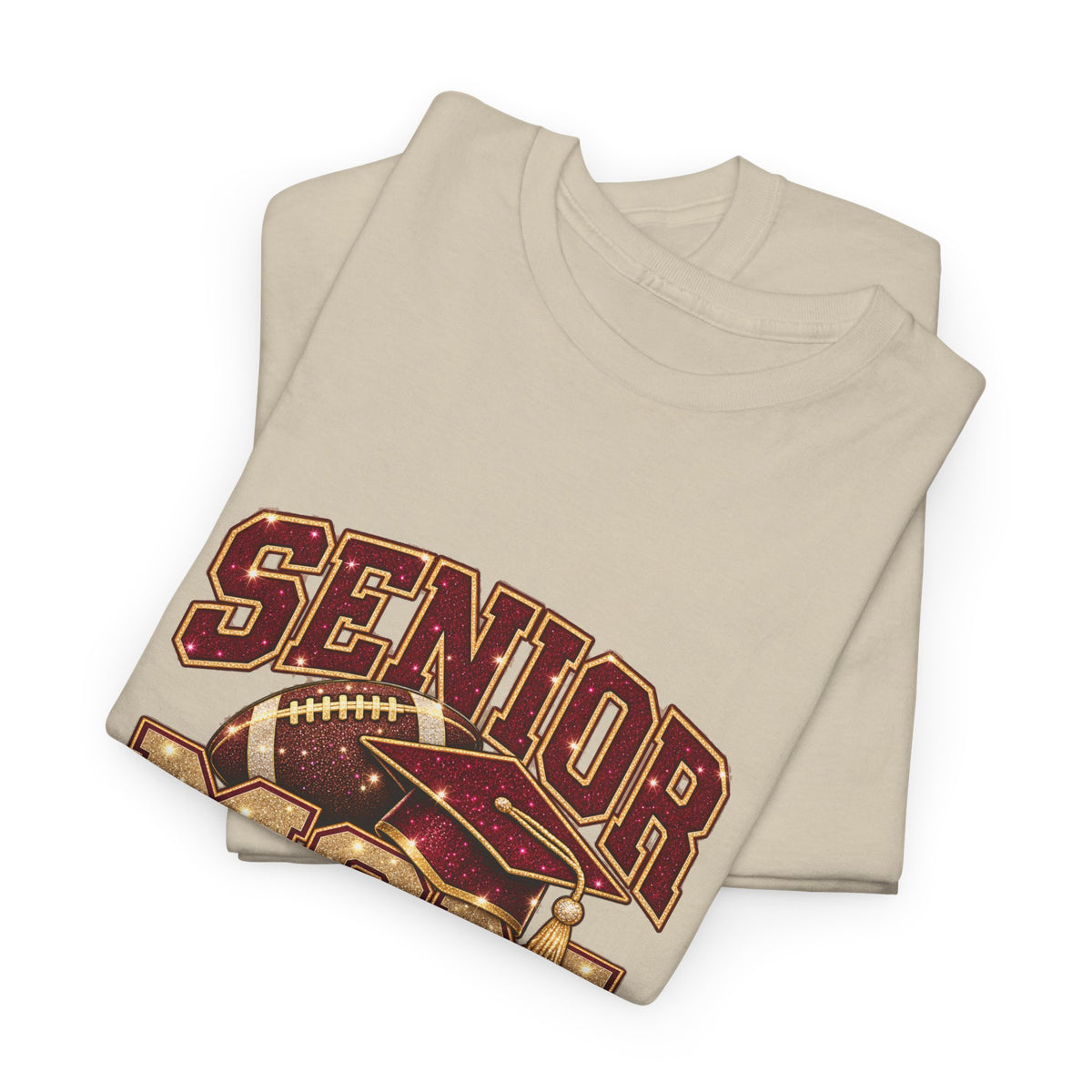 Personalized Senior Mom 2027 Football Shirt – Burgundy Gold Graduation Cap, Custom Player Name Number & Team
