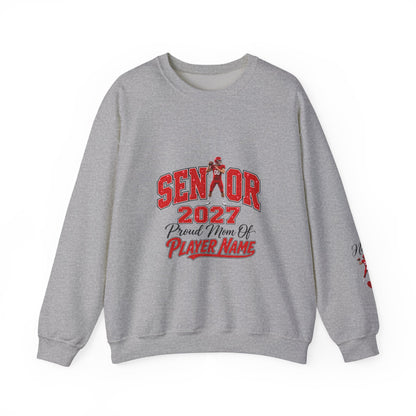 Personalized Senior Mom 2027 Sweatshirt — Quarterback Photo & Sleeve Heart