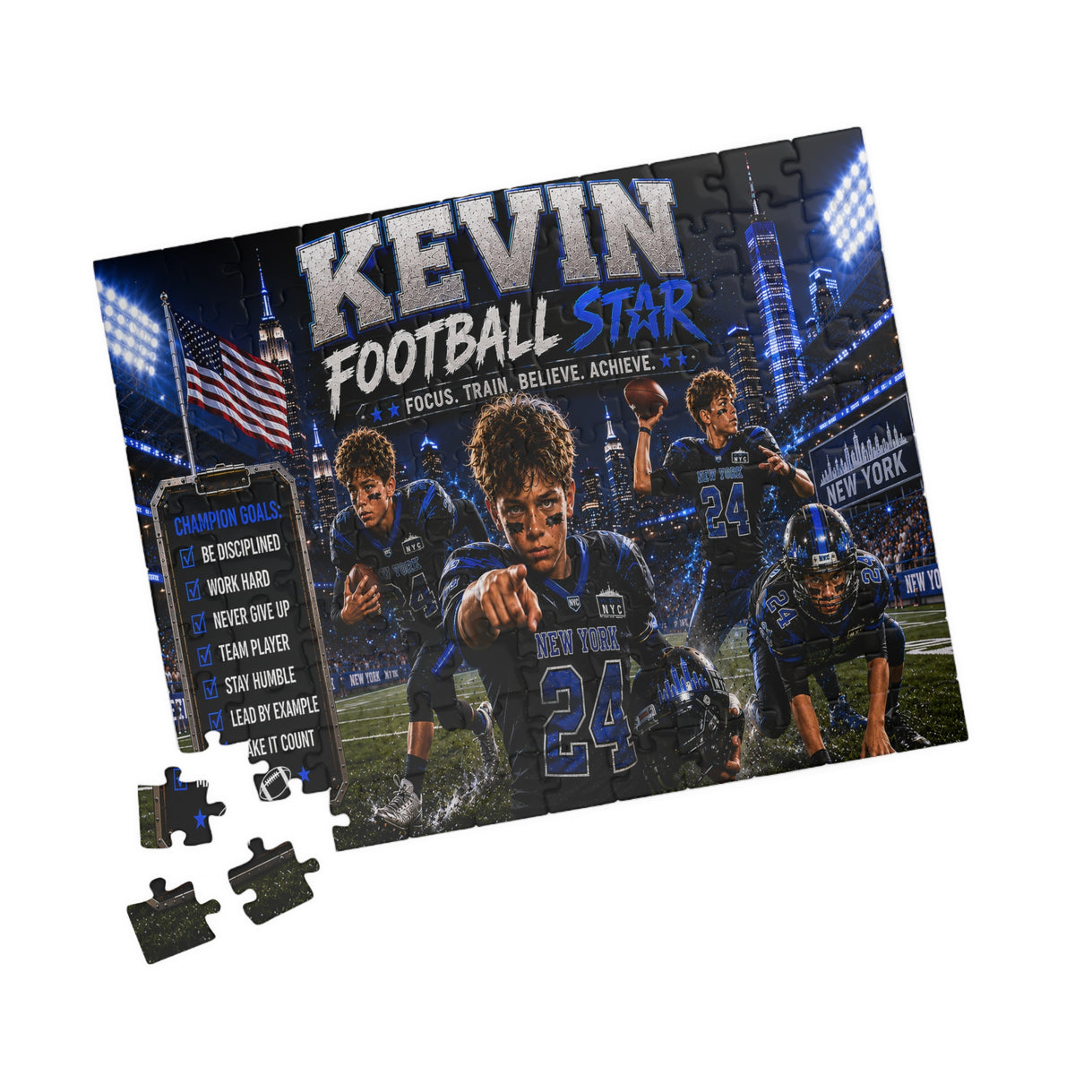Personalized Football Puzzle for Boys, Custom Name and Number Puzzle, Football Star Gift, Sports Photo Puzzle, Kids Athlete Gift