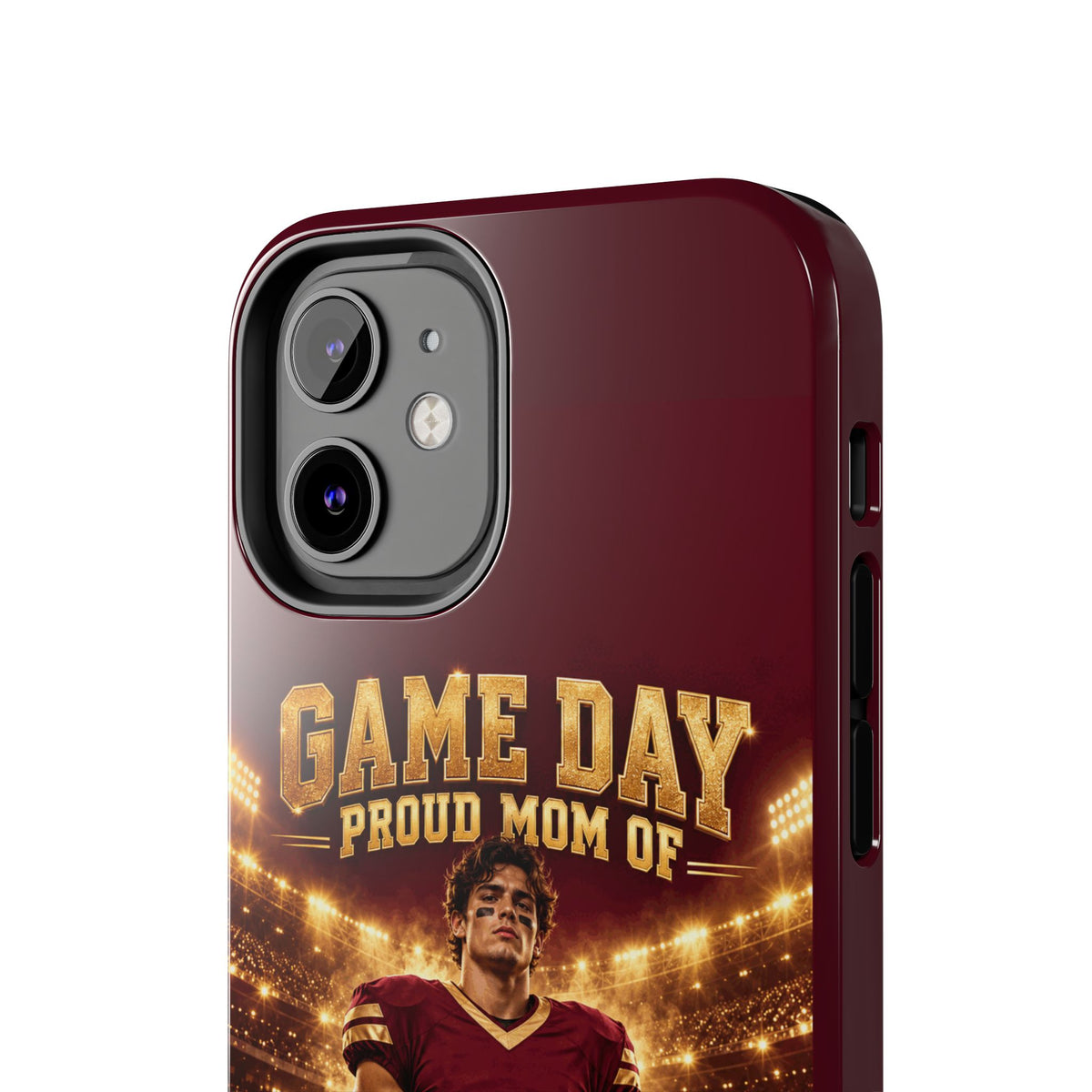 Personalized Game Day Proud Mom Photo Phone Case – Burgundy & Gold