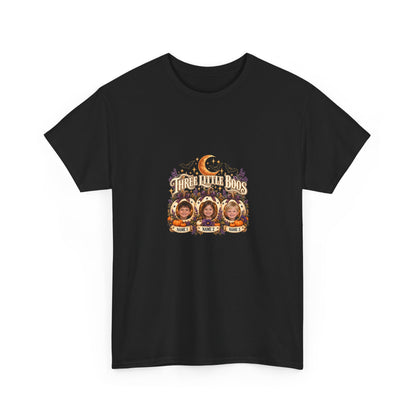 THREE LITTLE BOOS – Personalized Halloween Mom Photo T-Shirt – 3 Kids Photos & Names