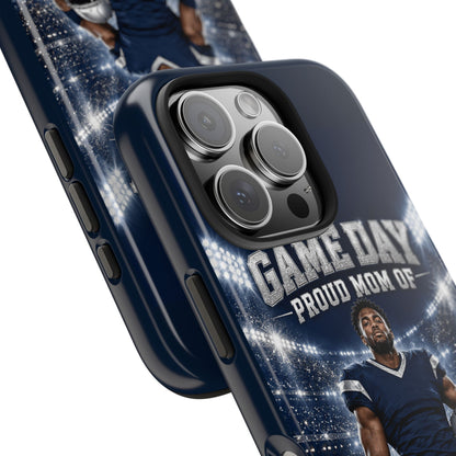 Personalized Game Day Proud Mom Photo Phone Case – Navy & Silver