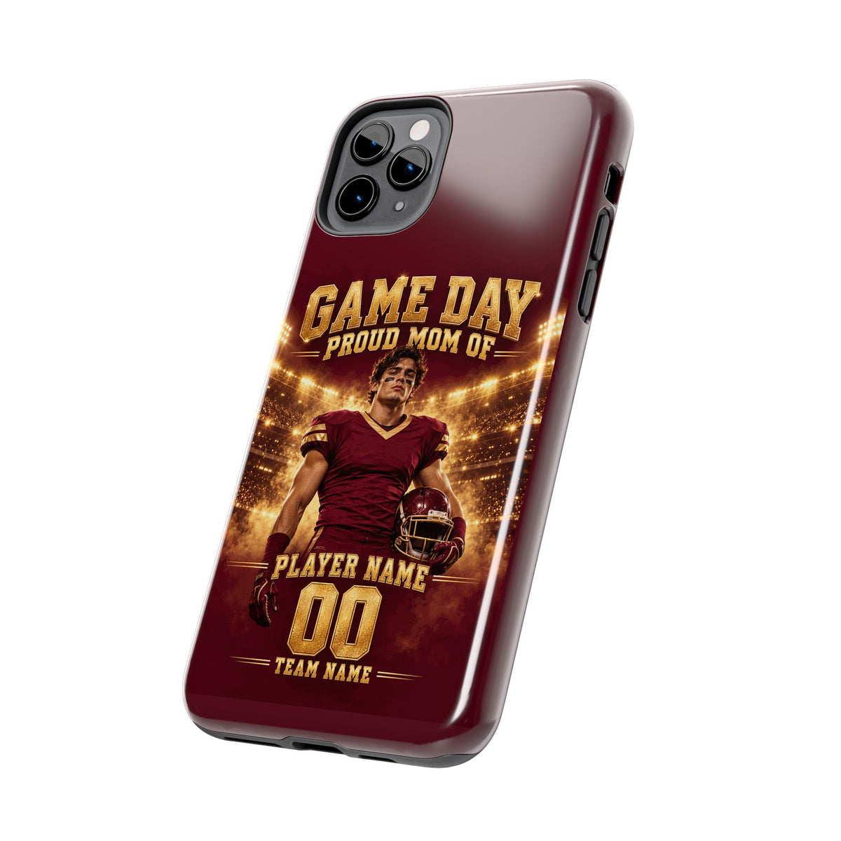 Personalized Game Day Proud Mom Photo Phone Case – Burgundy & Gold
