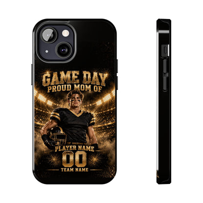 Personalized Game Day Proud Mom Photo Phone Case – Black & Gold