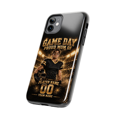 Personalized Game Day Proud Mom Photo Phone Case – Black & Gold