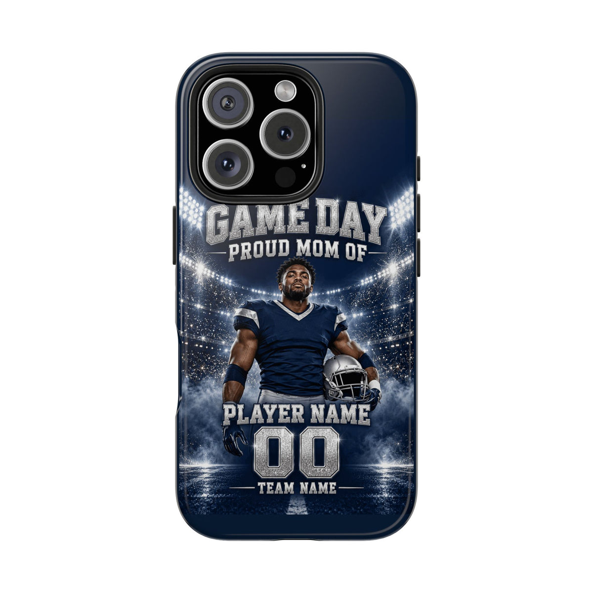 Personalized Game Day Proud Mom Photo Phone Case – Navy & Silver