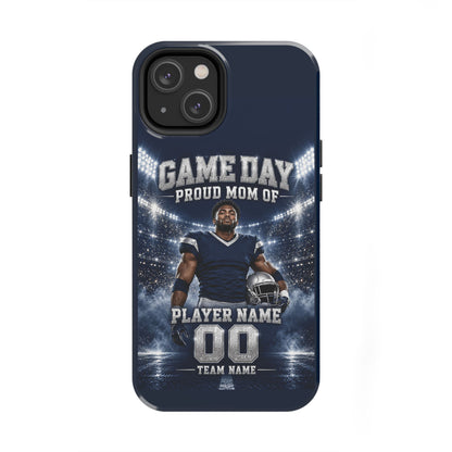 Personalized Game Day Proud Mom Photo Phone Case – Navy & Silver