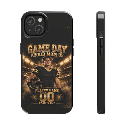 Personalized Game Day Proud Mom Photo Phone Case – Black & Gold